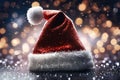 Christmas hat with glitter on a Bright background, xmas wallpaper