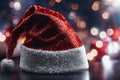 Christmas hat with glitter on a Bright background, xmas wallpaper