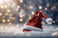 Christmas hat with glitter on a Bright background, xmas wallpaper