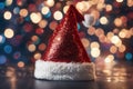 Christmas hat with glitter on a Bright background, xmas wallpaper