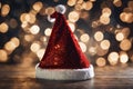 Christmas hat with glitter on a Bright background, xmas wallpaper