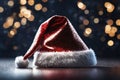 Christmas hat with glitter on a Bright background, xmas wallpaper