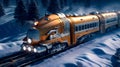 Retrofuturistic Steampunk Train in High-Speed Motion, snow, generative ai