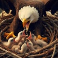Capture an eagle parent regurgitating food for chicks in a massi Royalty Free Stock Photo