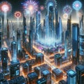 Cityscape Celebration: Fireworks Over the Urban Skyline