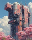 Capture the elegance of a rear view Robotic Architecture using soft dreamy brush strokes reminiscent of Impressionist art Infuse