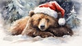 Sleeping Bear in Santa Hat: Winter\'s Peaceful Retreat