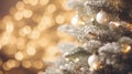 Festive Christmas Tree Close-up: Snowy Branches & Ornaments Royalty Free Stock Photo