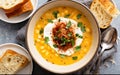 Capture the essence of Corn Chowder in a mouthwatering food photography shot Royalty Free Stock Photo