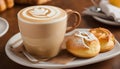 Capture the essence of a cozy cafe, scene with a latte art masterpiece