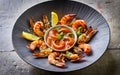 Capture the essence of Gambas Al Ajillio in a mouthwatering food photography shot