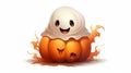 Cute Halloween Pumpkin and Ghost on White Background - Spooky Holiday Image