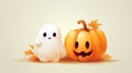 Cute Halloween Pumpkin and Ghost on White Background - Spooky Holiday Image