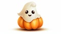 Cute Halloween Pumpkin and Ghost on White Background - Spooky Holiday Image