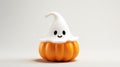 Cute Halloween Pumpkin and Ghost on White Background - Spooky Holiday Image