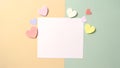 Valentine\'s day background with paper hearts with copy space on pastel background. Generative AI.
