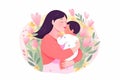 Happy mother's day concept with mom hug baby illustration with white background, Generative AI