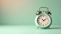 Minimalist Alarm Clock Photography: Clean and Serene Mint Green Setting Royalty Free Stock Photo