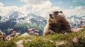 Majestic Marmot: A Mountain Portrait - generative ai