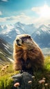 Majestic Marmot: A Mountain Portrait - generative ai