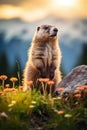 Majestic Marmot: A Mountain Portrait - generative ai