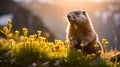 Majestic Marmot: A Mountain Portrait - generative ai