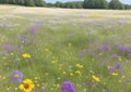 Capture the essence of a peaceful meadow, adorned with wildflowers swaying in the breeze.*