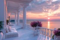a peaceful seaside escape with this breathtaking balcony view featuring a stunning sunset over the sea Royalty Free Stock Photo