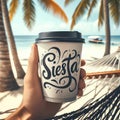 Siesta Vibes: Coffee Cup on Hammock by the Beach Royalty Free Stock Photo