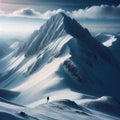 Solitude in the Snow: Lone Hiker on Mountain Peaks