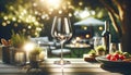 Elegant Outdoor Dining Experience with Wine Glass, AI Generated Royalty Free Stock Photo