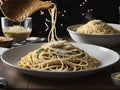 Capture the essence of Spaghetti Cacio E Pepe in a mouthwatering food photography shot