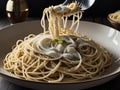 Capture the essence of Spaghetti Cacio E Pepe in a mouthwatering food photography shot