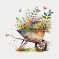 Blossoming Beauty: Rustic Wheelbarrow Overflowing with Spring Blossoms AI Generated Royalty Free Stock Photo