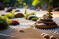 Tranquil Zen Garden: Serene Patterns in Carefully Arranged Stones and White Sand