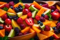 The essence of a vibrant fruits salad in a mesmerizing photograph,