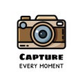 Capture every moment photo camera logo. Vintage or retro camera, vector flat illustration