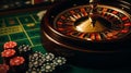 Elegant Roulette Wheel with Silver Ball Settling into Number 13 Pocket in Dimly Lit Casino