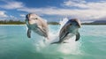 Dynamic Dolphins: Playful Jumping in Tropical Waters Royalty Free Stock Photo