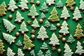 Capture the festive spirit with a close-up shot of ginger and honey cookies shaped like Christmas fir trees. Enhance the visual