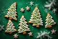 Capture the festive spirit with a close-up shot of ginger and honey cookies shaped like Christmas fir trees. Enhance the visual Royalty Free Stock Photo