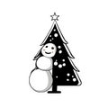 Cute Christmas sticker snowman and tree. transparent background version available Royalty Free Stock Photo