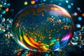 The fleeting nature of emotions by portraying a delicate soap bubble reflecting a spectrum of colors,