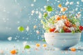Capture a frontal view of a dynamic fusion between culinary arts and dance forms using innovative lighting techniques