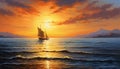 Capture the golden hues of a setting sun reflecting on the calm surface of the ocean