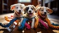 Playful Puppies Engaged in Tug-of-War with Colorful Rope Toy