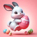 Whimsical Easter Bunny: 3D Jumping with Vibrant Egg in Pink Background