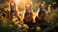 Playful Squirrels Frolicking in Sunlit Park Royalty Free Stock Photo