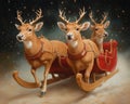 Enchanting Reindeer Pulling Santa Sleigh Amid Twinkling Stars, Create Your Own Charming Holiday Card with Festive Winter Spirit Royalty Free Stock Photo