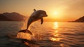 Capture the magic of a dolphin silhouette leaping gracefully from the sea, a fleeting moment of oceanic poetry.